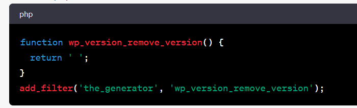 function wp_version_remove_version() {

  return ' ';

}

add_filter('the_generator', 'wp_version_remove_version');